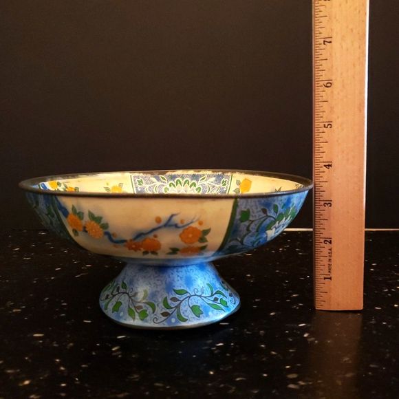 Canton Compote Metal Tin Pedestal Bowl Baret Ware England 1954 Vintage (AS IS) - Picture 9 of 13